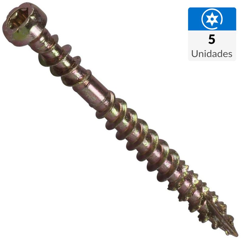 MAMUT - Tornillo Tirafondo Cabeza Torx Madera 90 mm 6.5 mm 5 Unidades