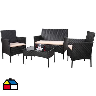 Juego de Living de Terraza Lyon 4 Personas Negro/Beige