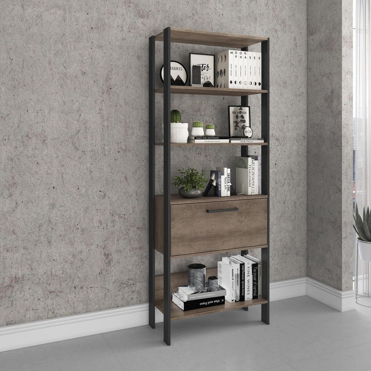 MOBILFRANK - Estante MDP 4 Nivel(es) 70x184x32 cm Rústico/Negro