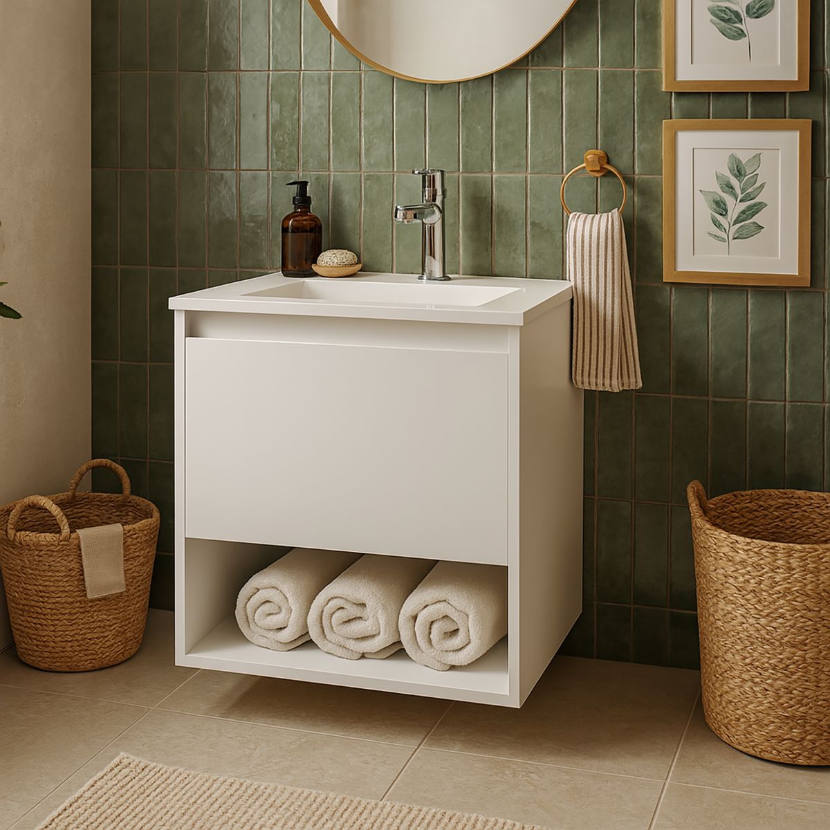 KLIPEN - Mueble con lavamanos de loza c/rebalse 1c 1r 50 cm color blanco