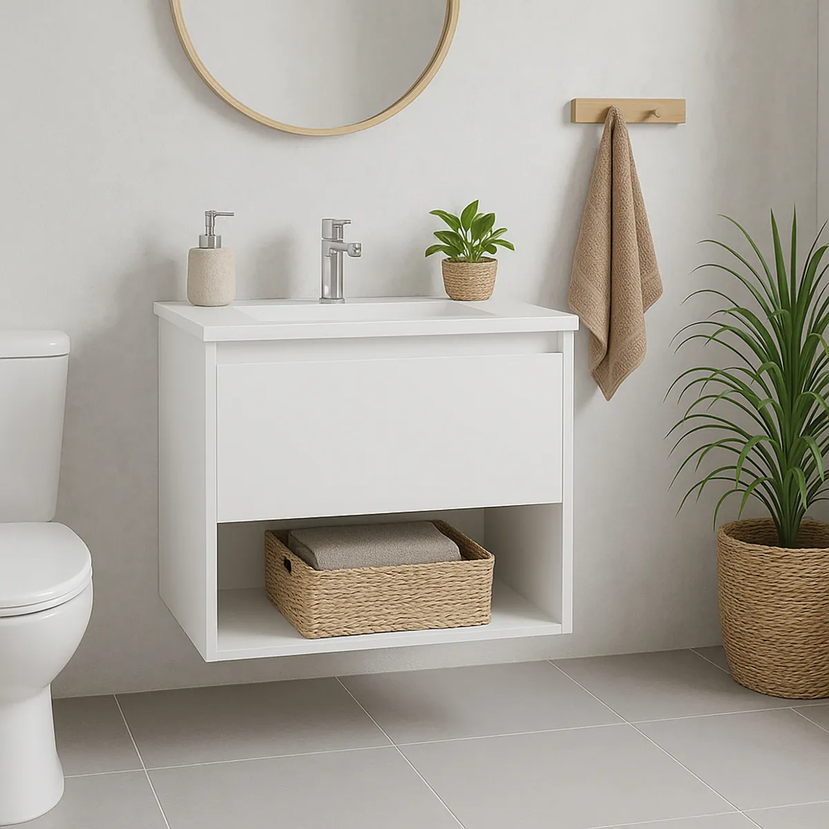 KLIPEN - Mueble con lavamanos de loza c/rebalse 1c 1r 60 cm color blanco