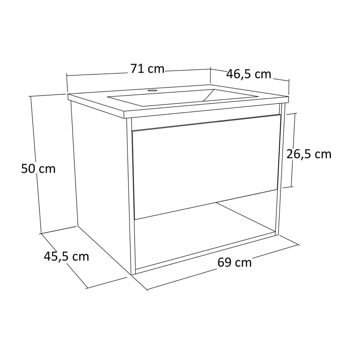 KLIPEN - Mueble con lavamanos de loza c/rebalse 1c 1r 70 cm ancho color blanco