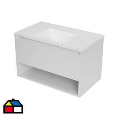 Mueble con lavamanos de loza c/rebalse 1c 1r 80 cm color blanco