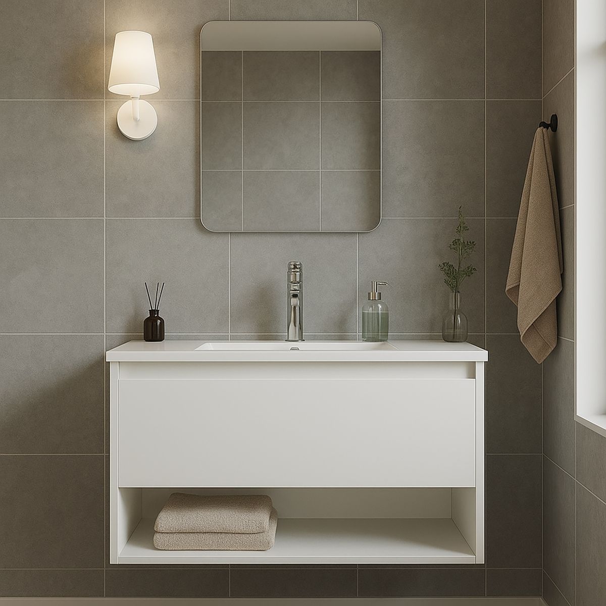 KLIPEN - Mueble con lavamanos de loza c/rebalse 1c 1r 90 cm color blanco