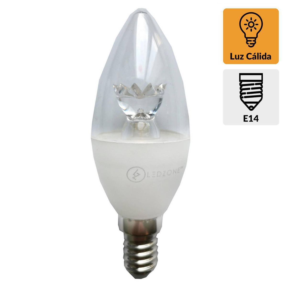 LEDZONE - Ampolleta Led Vela 4 W E14 380 lm Luz Cálida