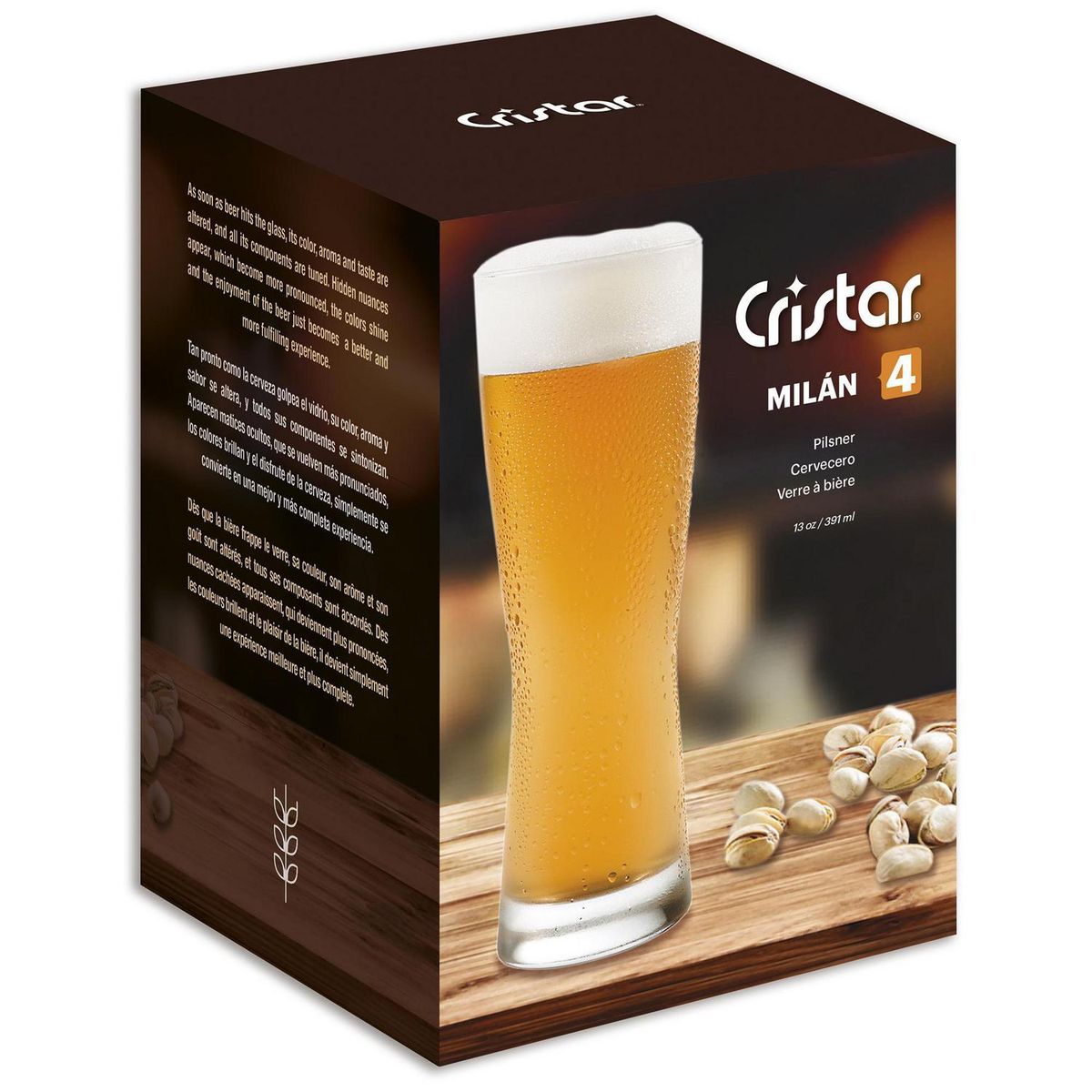 CRISTAR - Set 4 Vasos Cerveceros Transparente 331 ml Cilindro