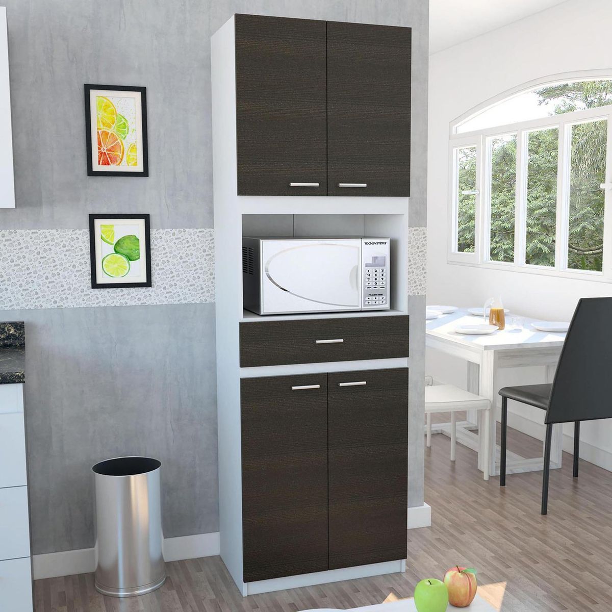 TUHOME - Modulo microondas Bau blanco/wengue