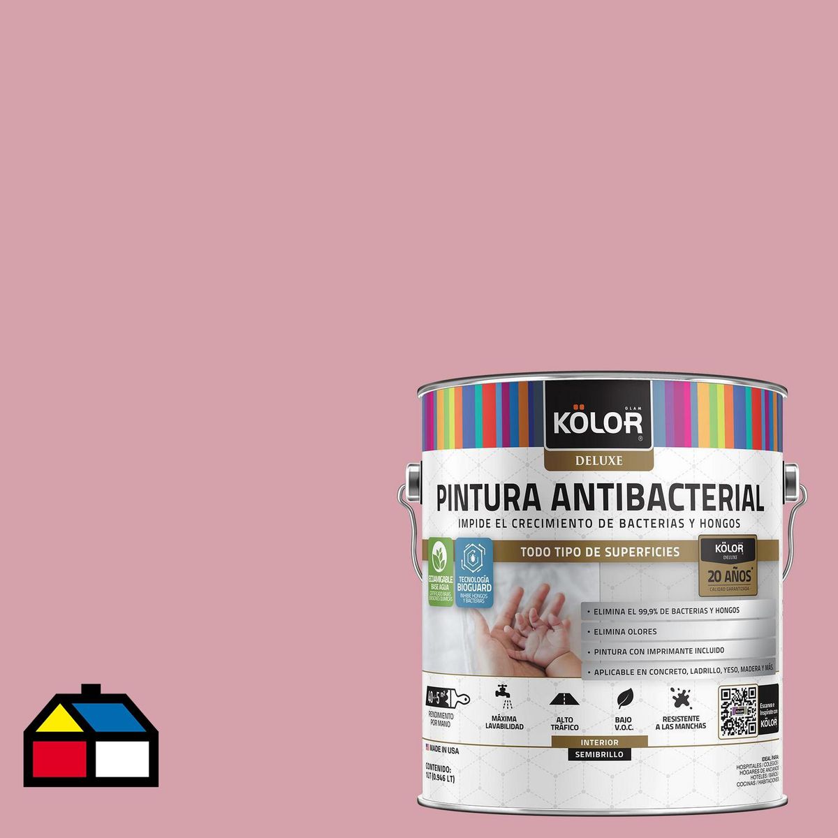 KOLOR - Pintura Antimicrobiana 1 galón(es) Semibrillante Rosado Saga