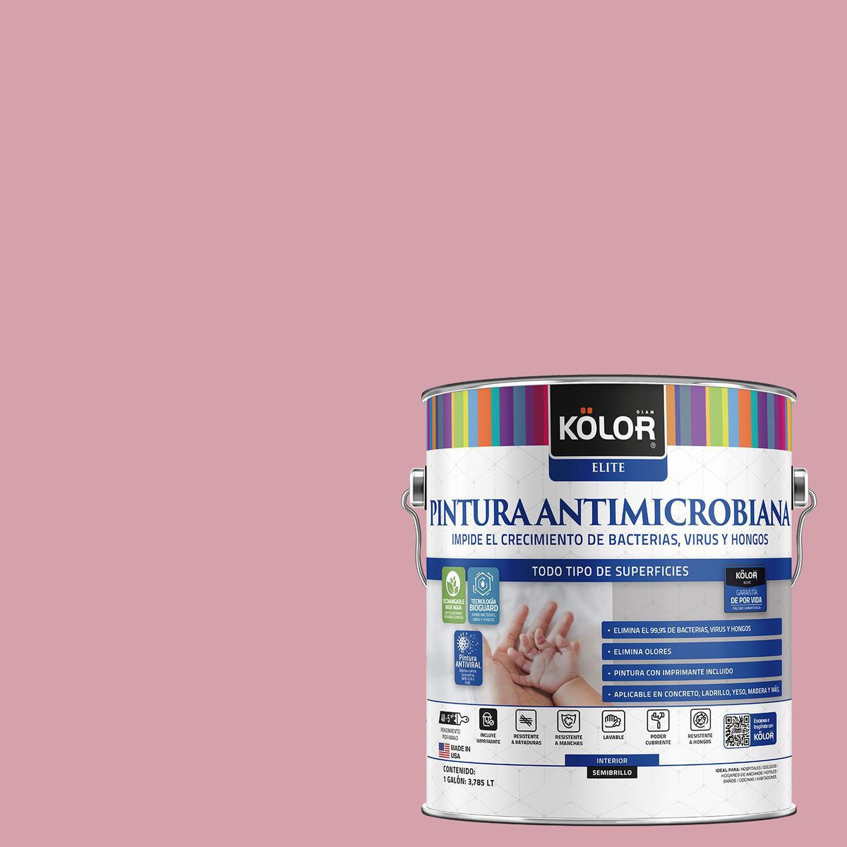 KOLOR - Pintura Antimicrobiana 1 galón(es) Semibrillante Rosado Saga