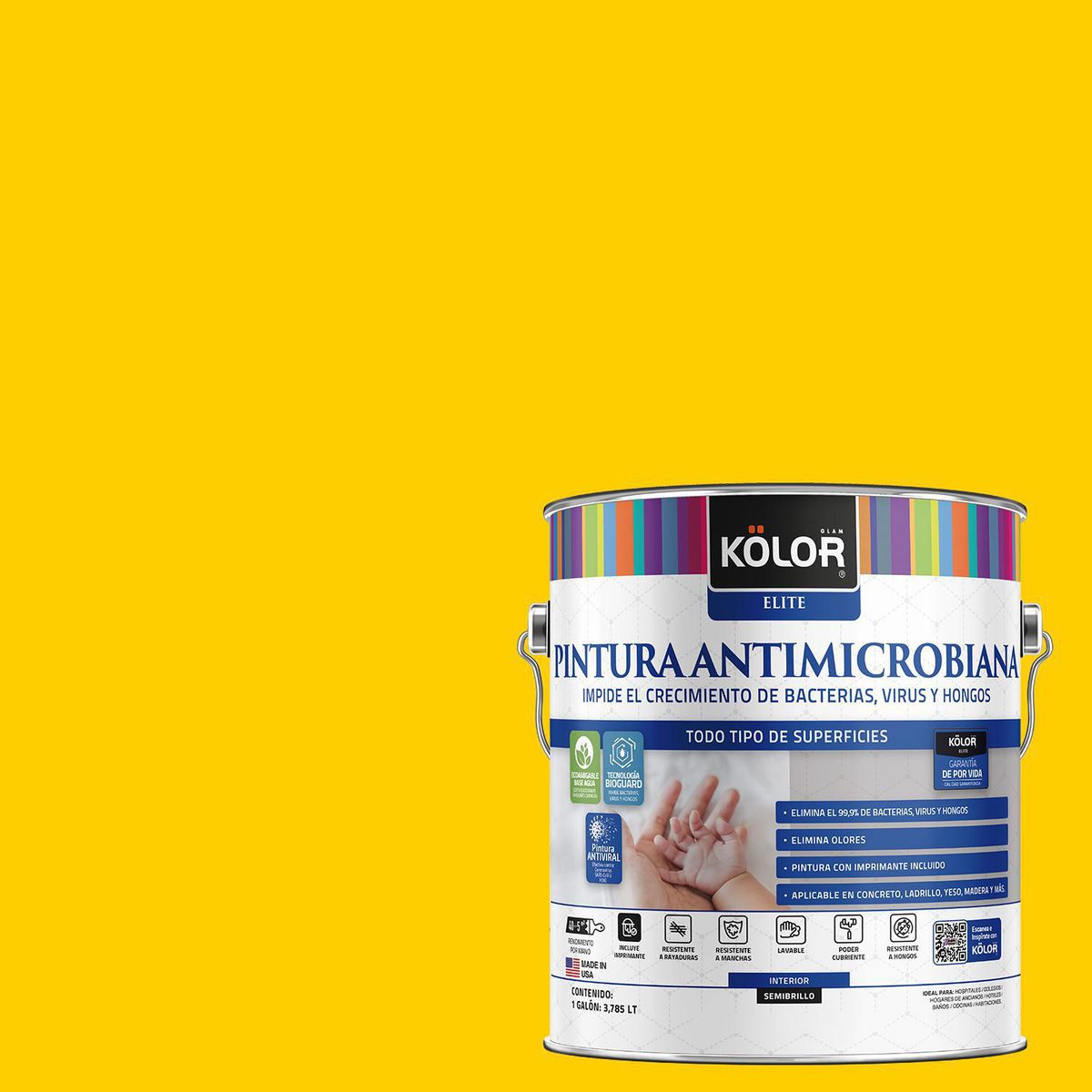 KOLOR - Pintura Antimicrobiana 1 galón(es) Semibrillante Amarillo Capiz