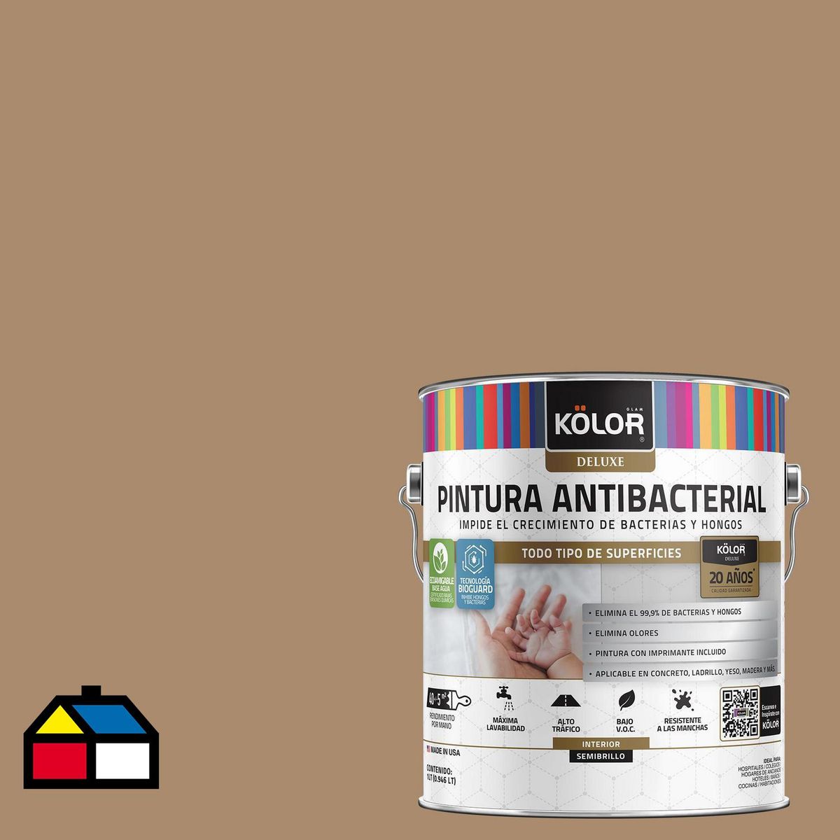 KOLOR - Pintura Antimicrobiana 1 galón(es) Semibrillante Café Allerona
