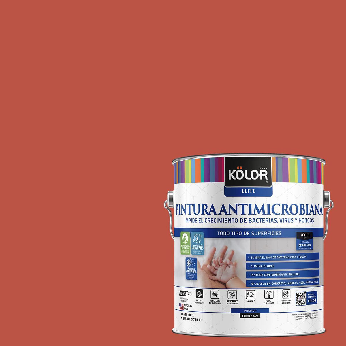 KOLOR - Pintura Antimicrobiana 1 galón(es) Semibrillante Rojo Belluno