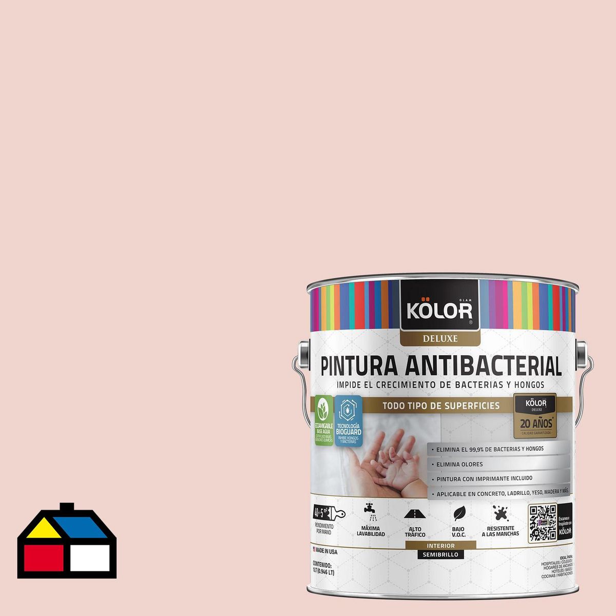 KOLOR - Pintura Antimicrobiana 1 galón(es) Semibrillante Rosado Teheran