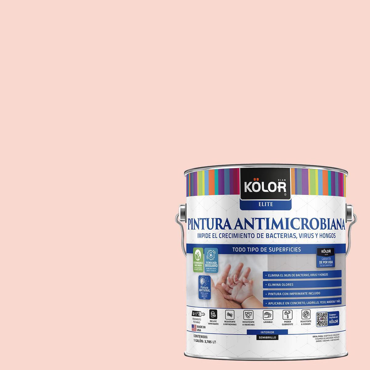 KOLOR - Pintura Antimicrobiana 1 galón(es) Semibrillante Rosado Arezzo