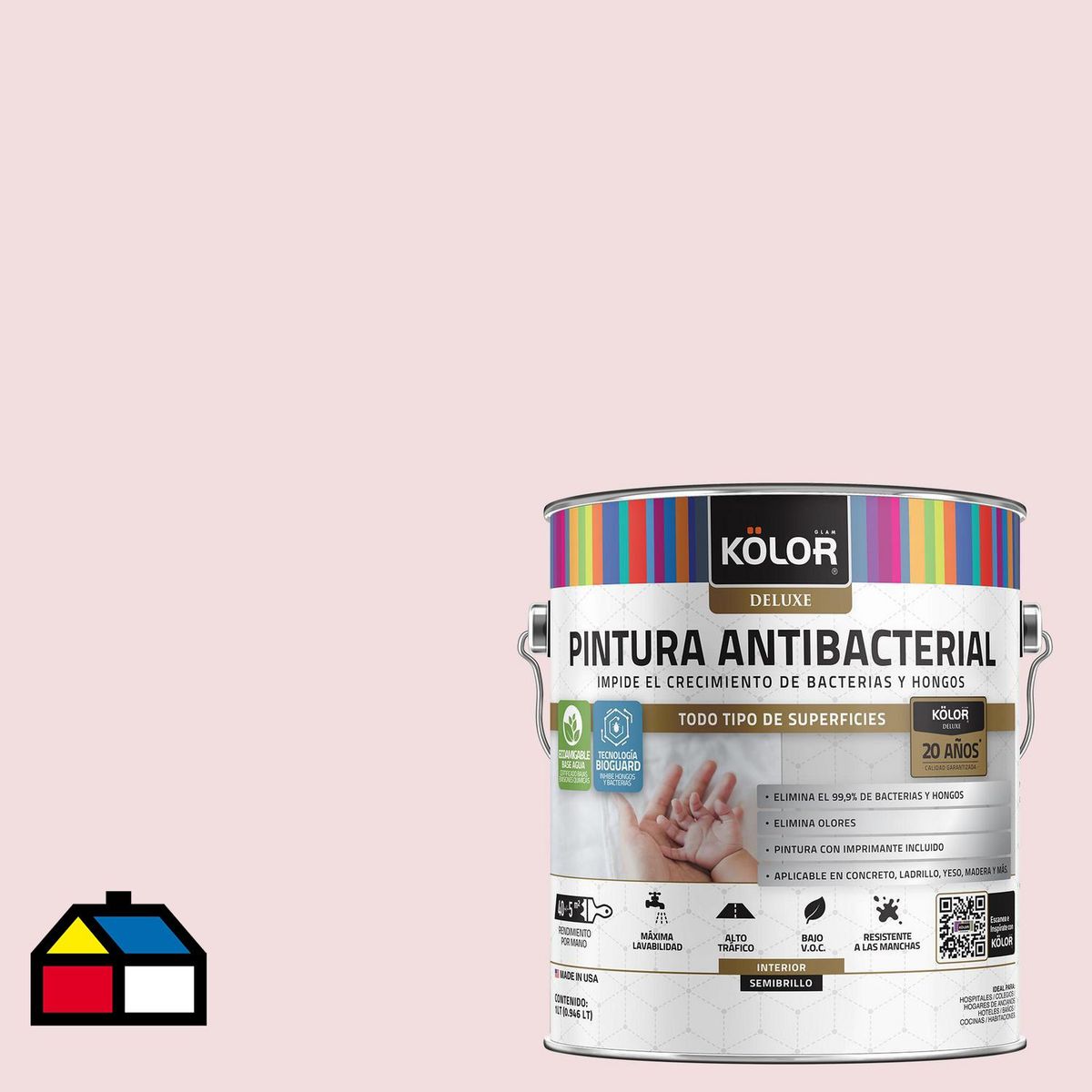 KOLOR - Pintura Antimicrobiana 1 galón(es) Semibrillante Rosado Dingli