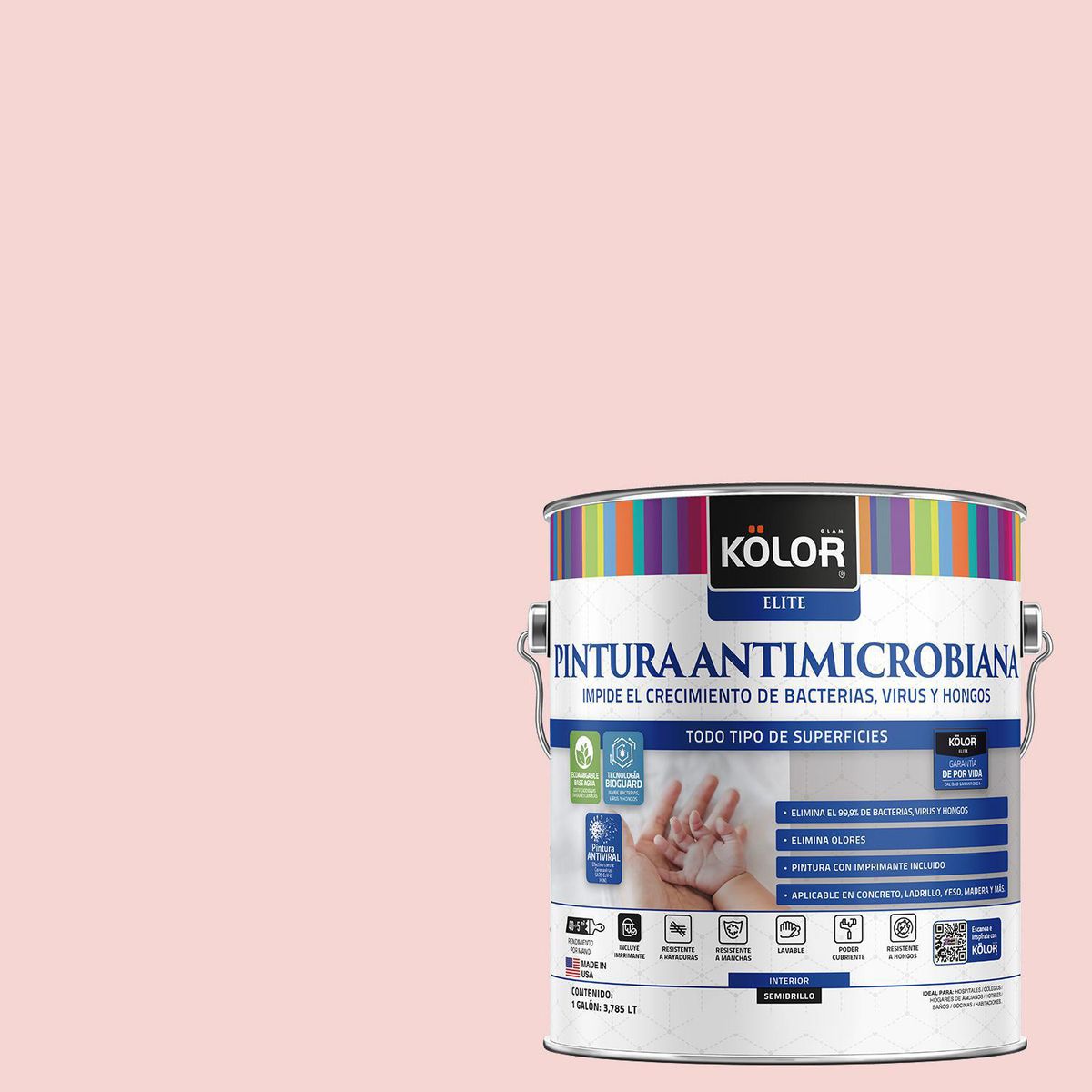 KOLOR - Pintura Antimicrobiana 1 galón(es) Semibrillante Rosado Karaj