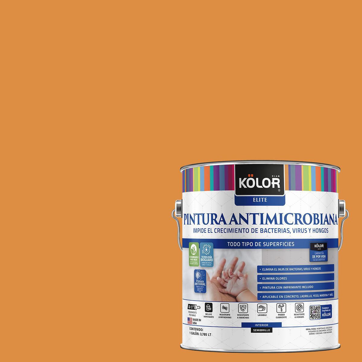 KOLOR - Pintura Antimicrobiana 1 galón(es) Semibrillante Naranjo Gnynia