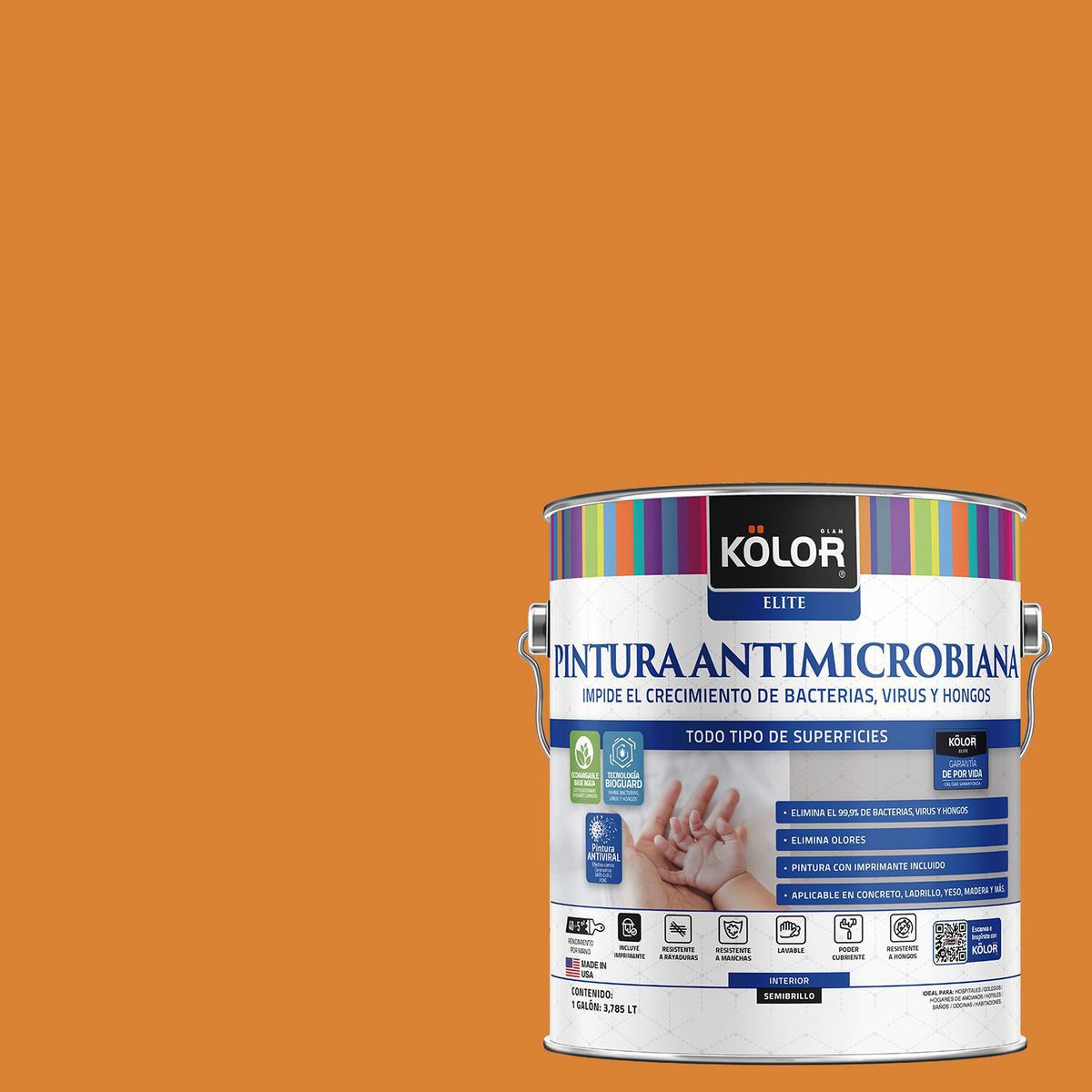KOLOR - Pintura Antimicrobiana 1 galón(es) Semibrillante Naranjo Ibadan