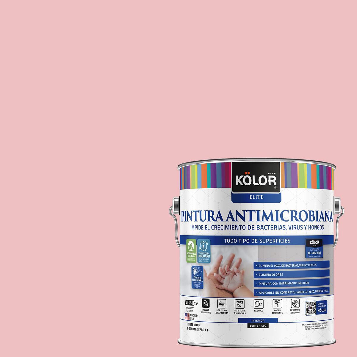 KOLOR - Pintura Antimicrobiana 1 galón(es) Semibrillante Rosado Gorgan
