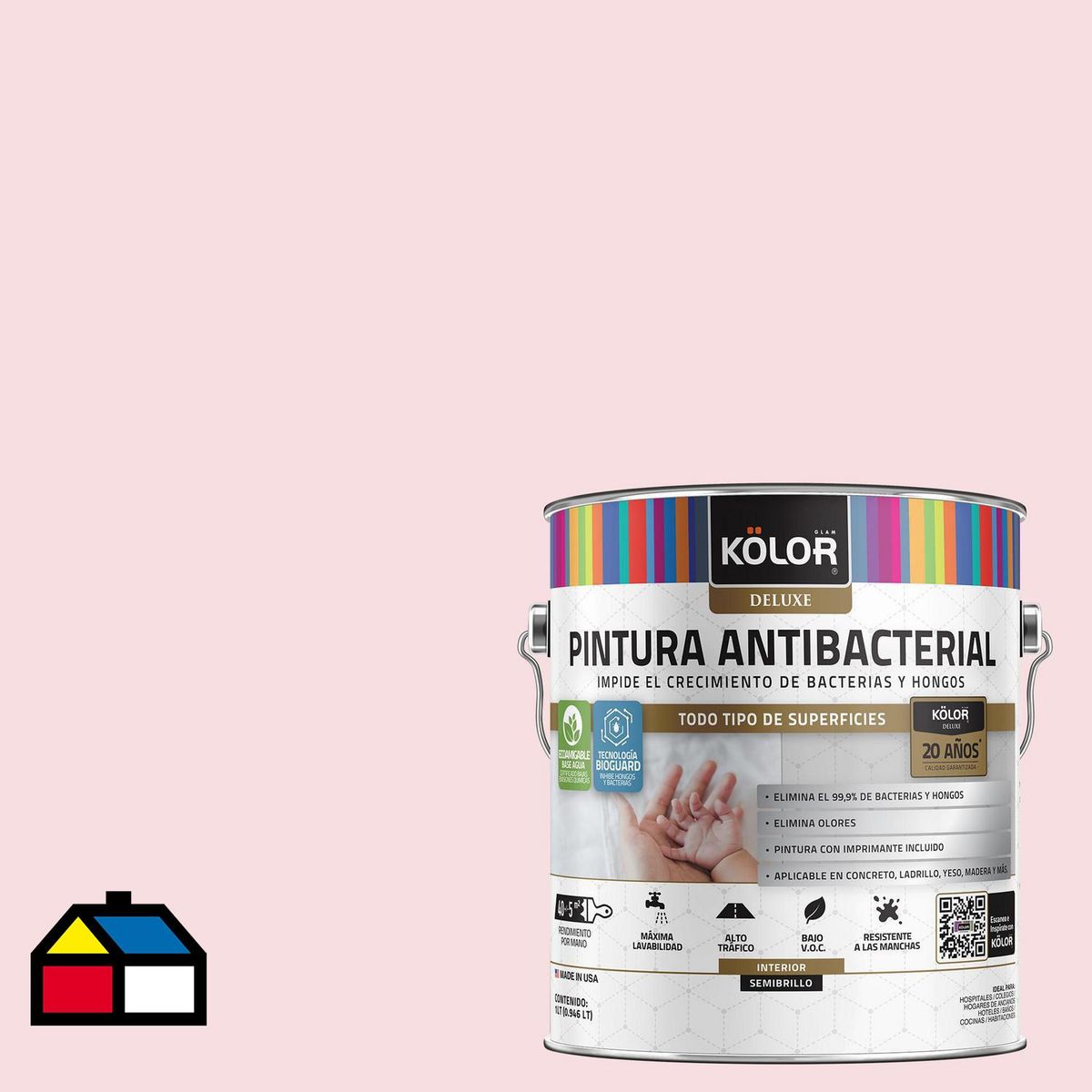 KOLOR - Pintura Antimicrobiana 1 galón(es) Semibrillante Rosado Narativat