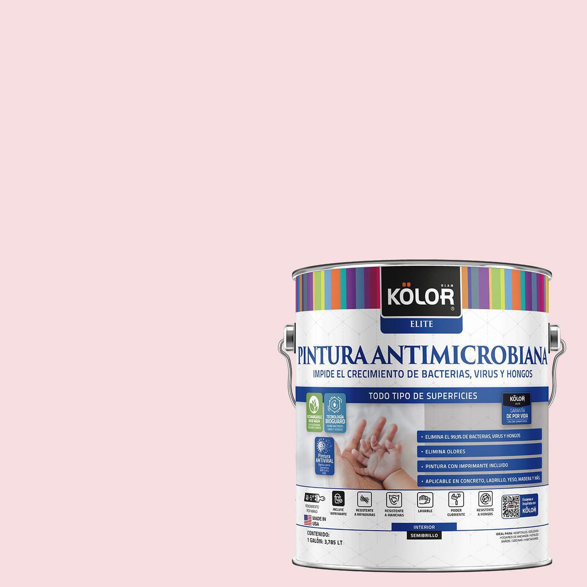 KOLOR - Pintura Antimicrobiana 1 galón(es) Semibrillante Rosado Narativat
