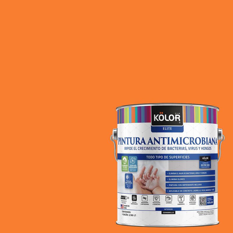 KOLOR - Pintura Antimicrobiana Semibrillante 1 galón(es) Naranjo Treviso 