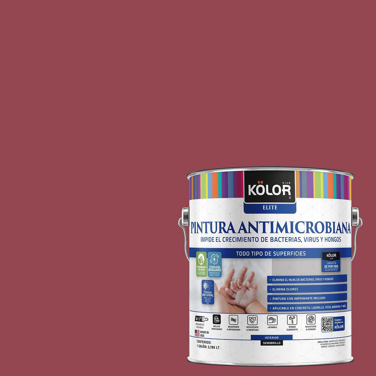 KOLOR - Pintura Antimicrobiana 1 galón(es) Semibrillante Fucsia Moscu