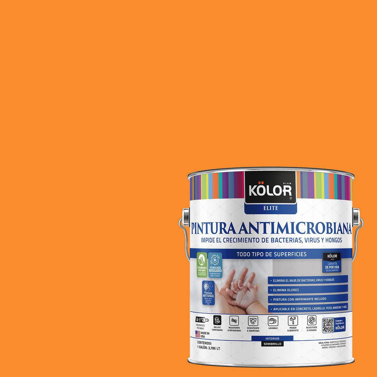 KOLOR - Pintura Antimicrobiana 1 galón(es) Semibrillante Naranjo Licata