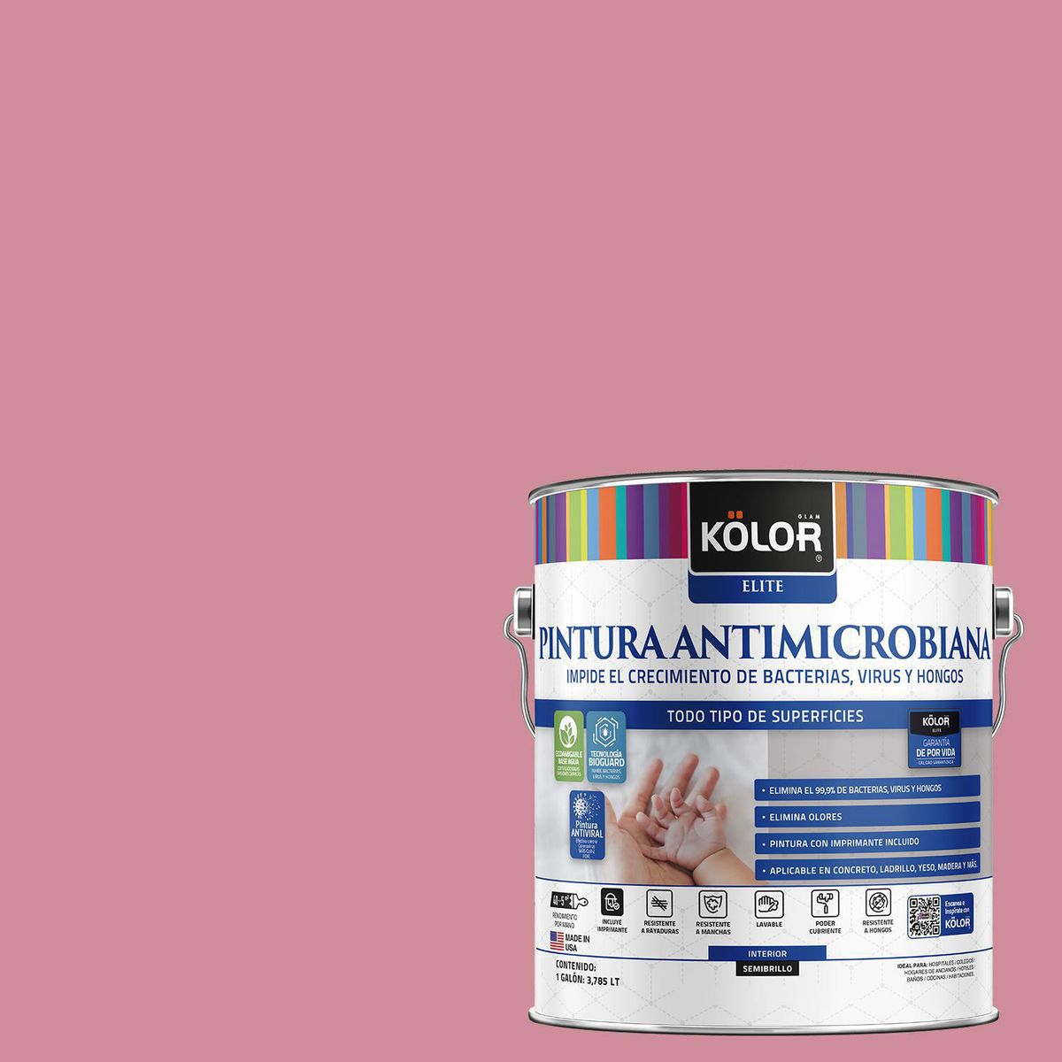 KOLOR - Pintura Antimicrobiana 1 galón(es) Semibrillante Rosado Esfahan