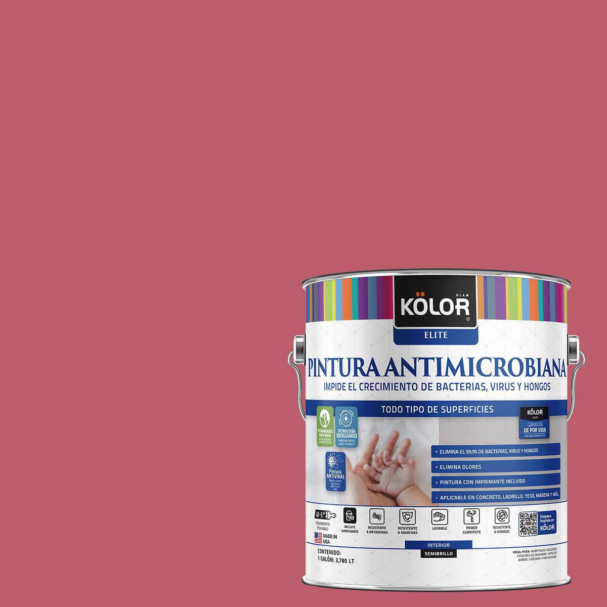 KOLOR - Pintura Antimicrobiana 1 galón(es) Semibrillante Rosado Koper