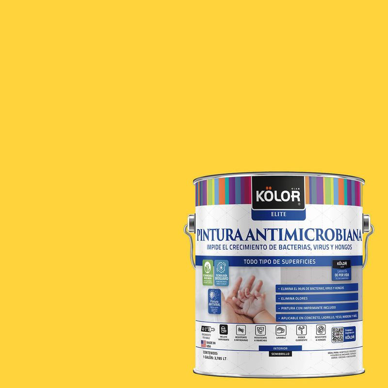 KOLOR - Pintura Antimicrobiana Semibrillante 1 galón(es) Amarillo Kitwe