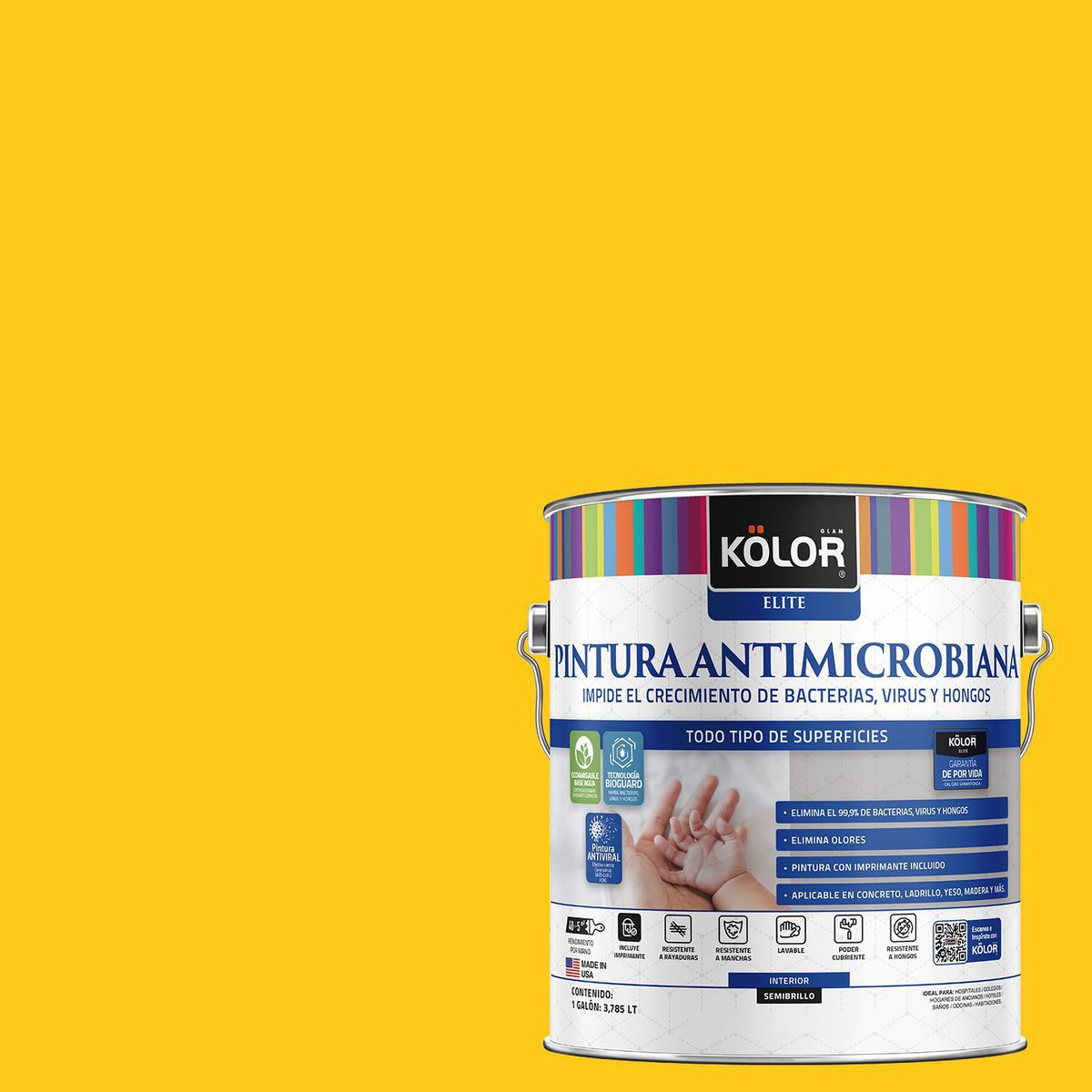 KOLOR - Pintura Antimicrobiana 1 galón(es) Semibrillante Amarillo Buriram