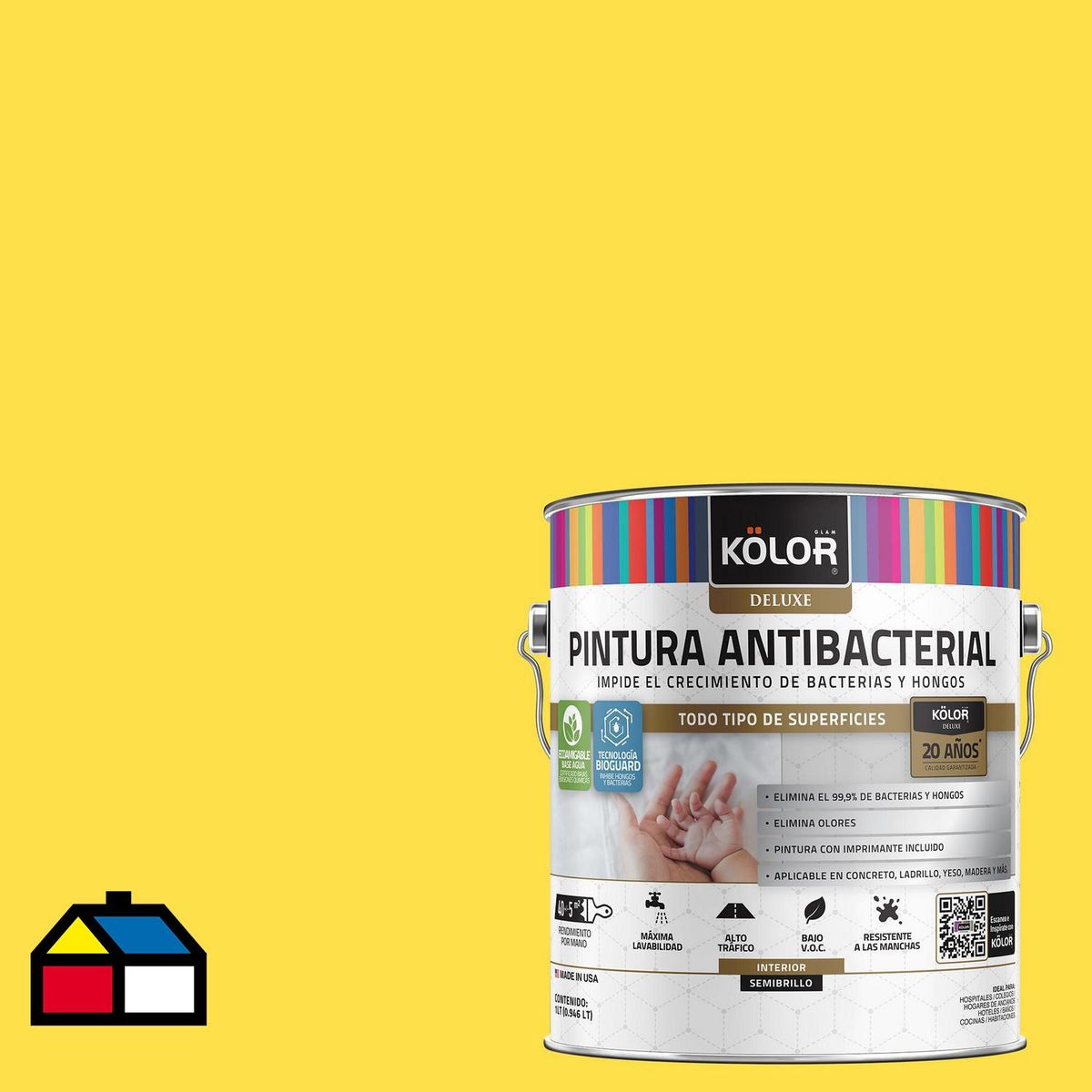 KOLOR - Pintura Antimicrobiana 1 galón(es) Semibrillante Amarillo Brest