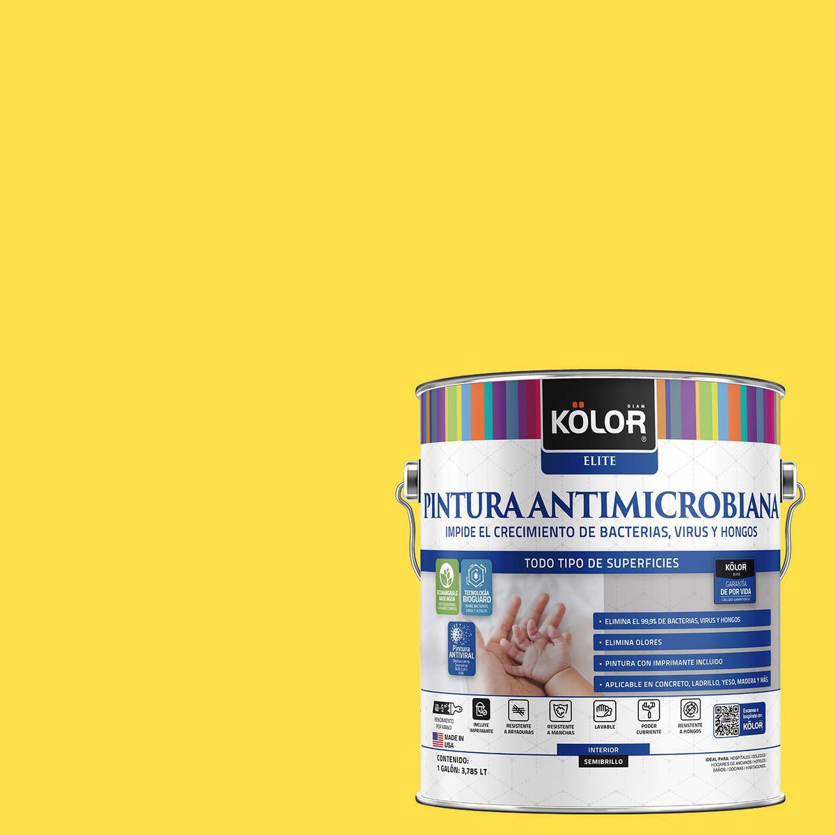 KOLOR - Pintura Antimicrobiana 1 galón(es) Semibrillante Amarillo Brest
