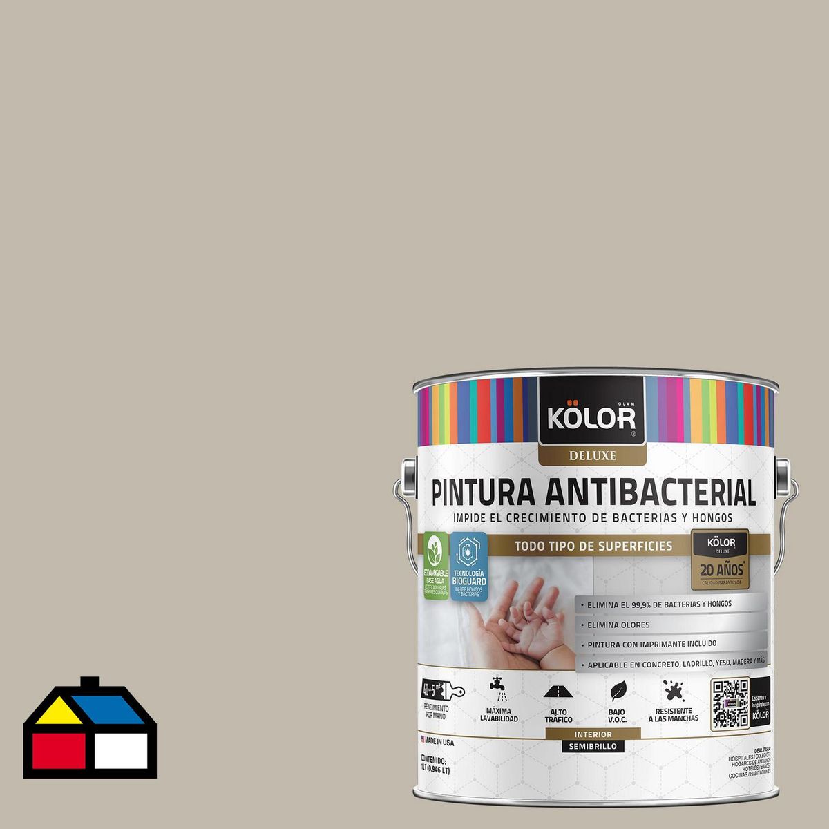 KOLOR - Pintura Antimicrobiana 1 galón(es) Semibrillante Gris Brummana