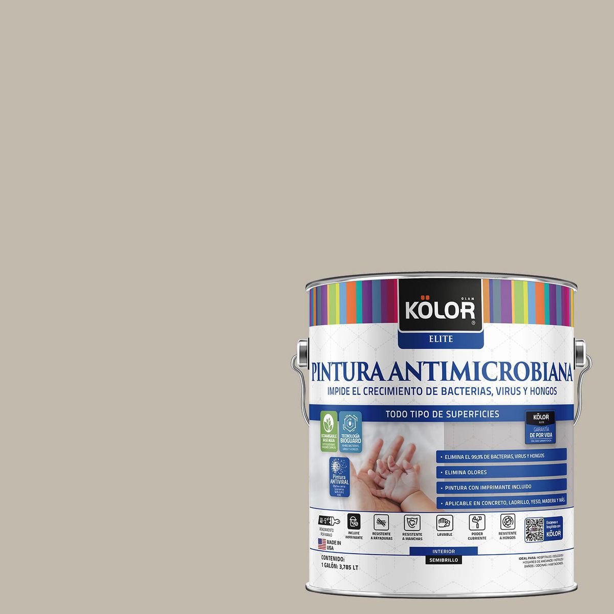 KOLOR - Pintura Antimicrobiana 1 galón(es) Semibrillante Gris Brummana