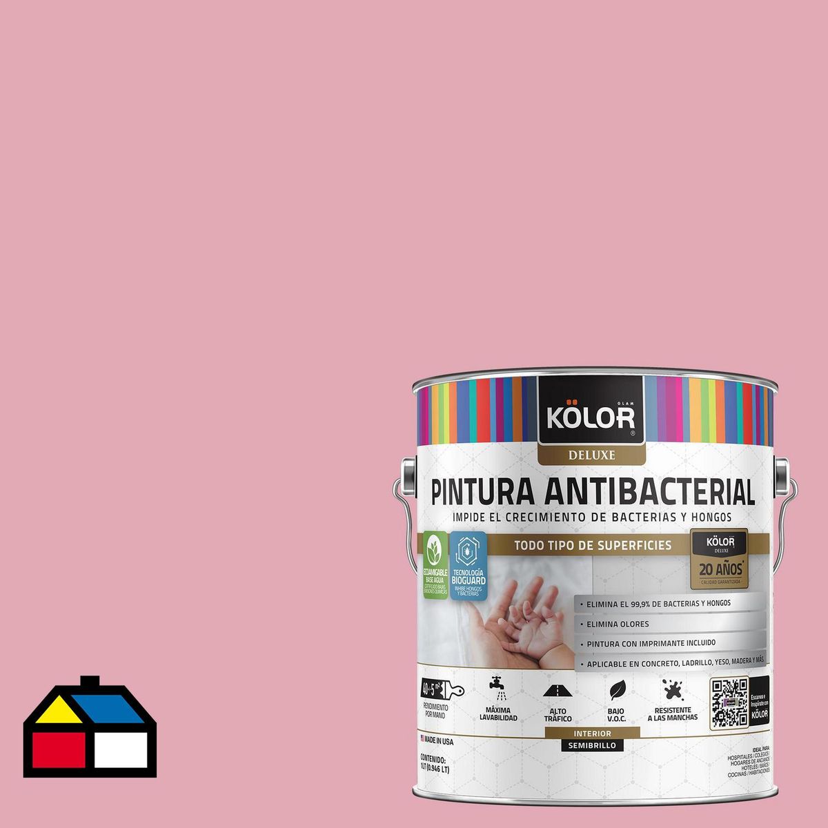 KOLOR - Pintura Antimicrobiana 1 galón(es) Semibrillante Rosado Avadi