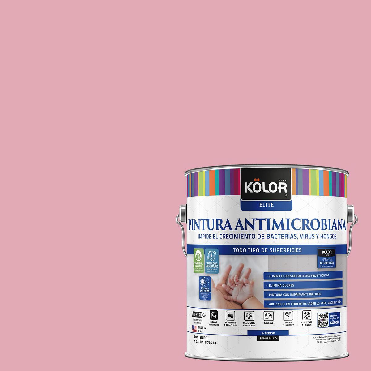 KOLOR - Pintura Antimicrobiana 1 galón(es) Semibrillante Rosado Avadi