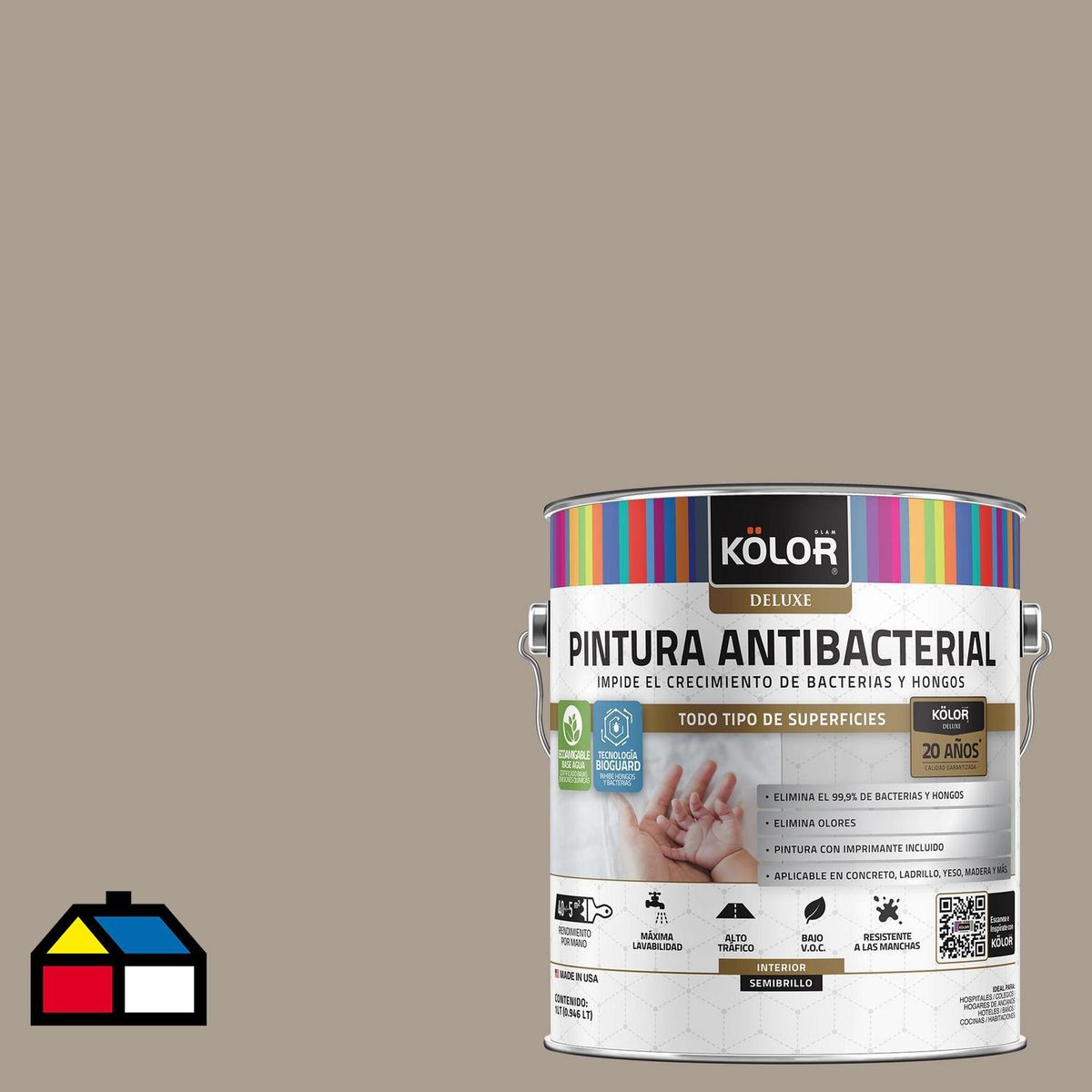 KOLOR - Pintura Antimicrobiana 1 galón(es) Semibrillante Gris Cameroon
