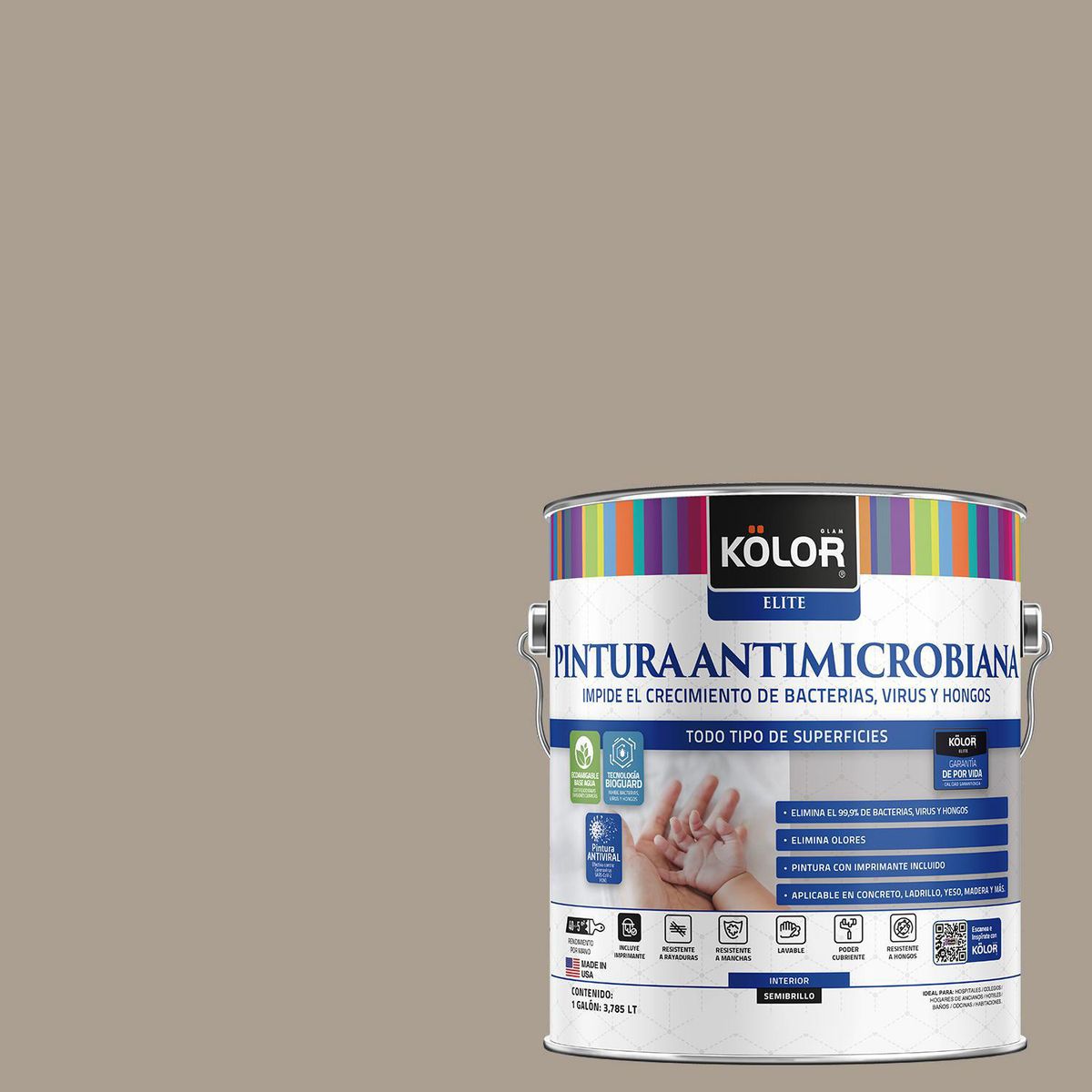 KOLOR - Pintura Antimicrobiana 1 galón(es) Semibrillante Gris Cameroon