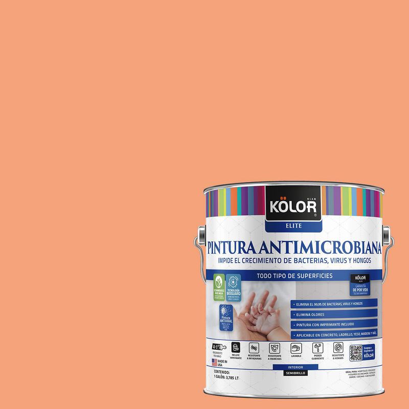 KOLOR - Pintura Antimicrobiana Semibrillante 1 galón(es) Naranjo Numazu 