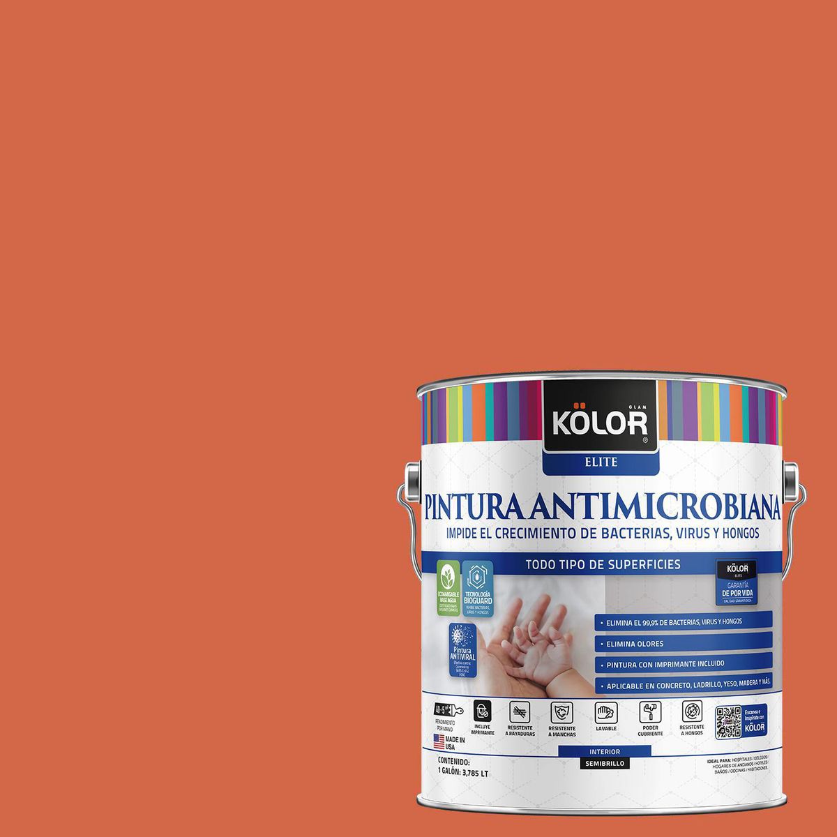 KOLOR - Pintura Antimicrobiana 1 galón(es) Semibrillante Rojo Tottori