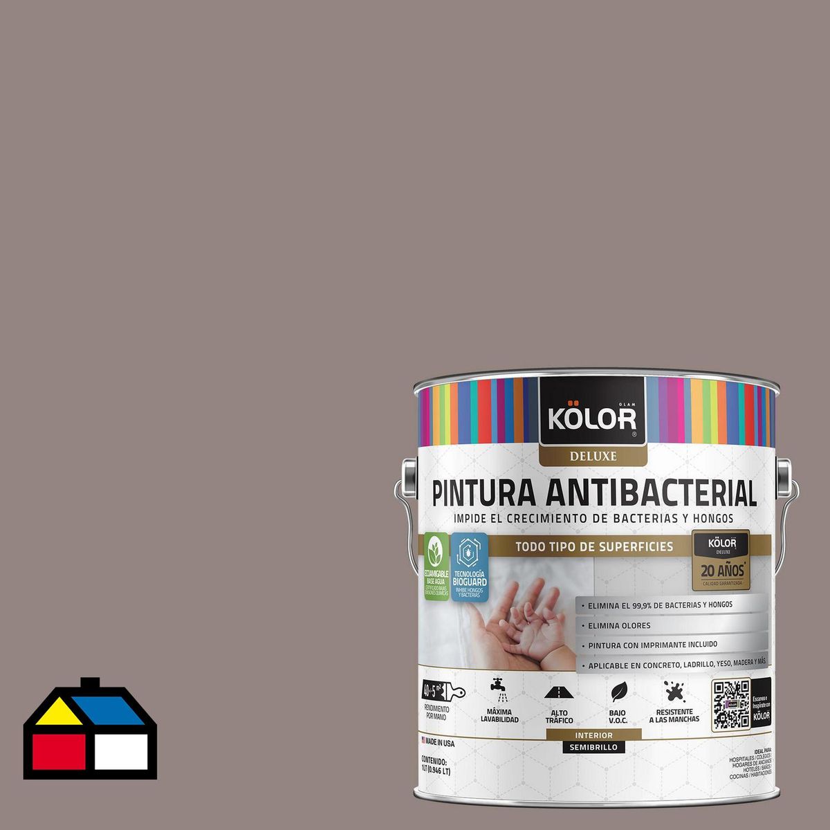 KOLOR - Pintura Antimicrobiana 1 galón(es) Semibrillante Gris Algeria
