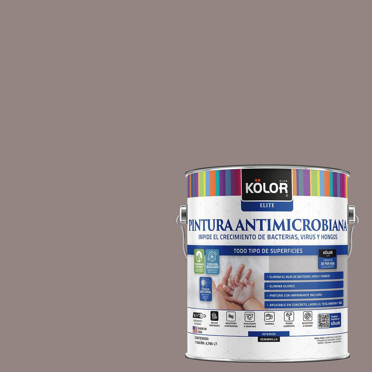KOLOR - Pintura Antimicrobiana 1 galón(es) Semibrillante Gris Algeria