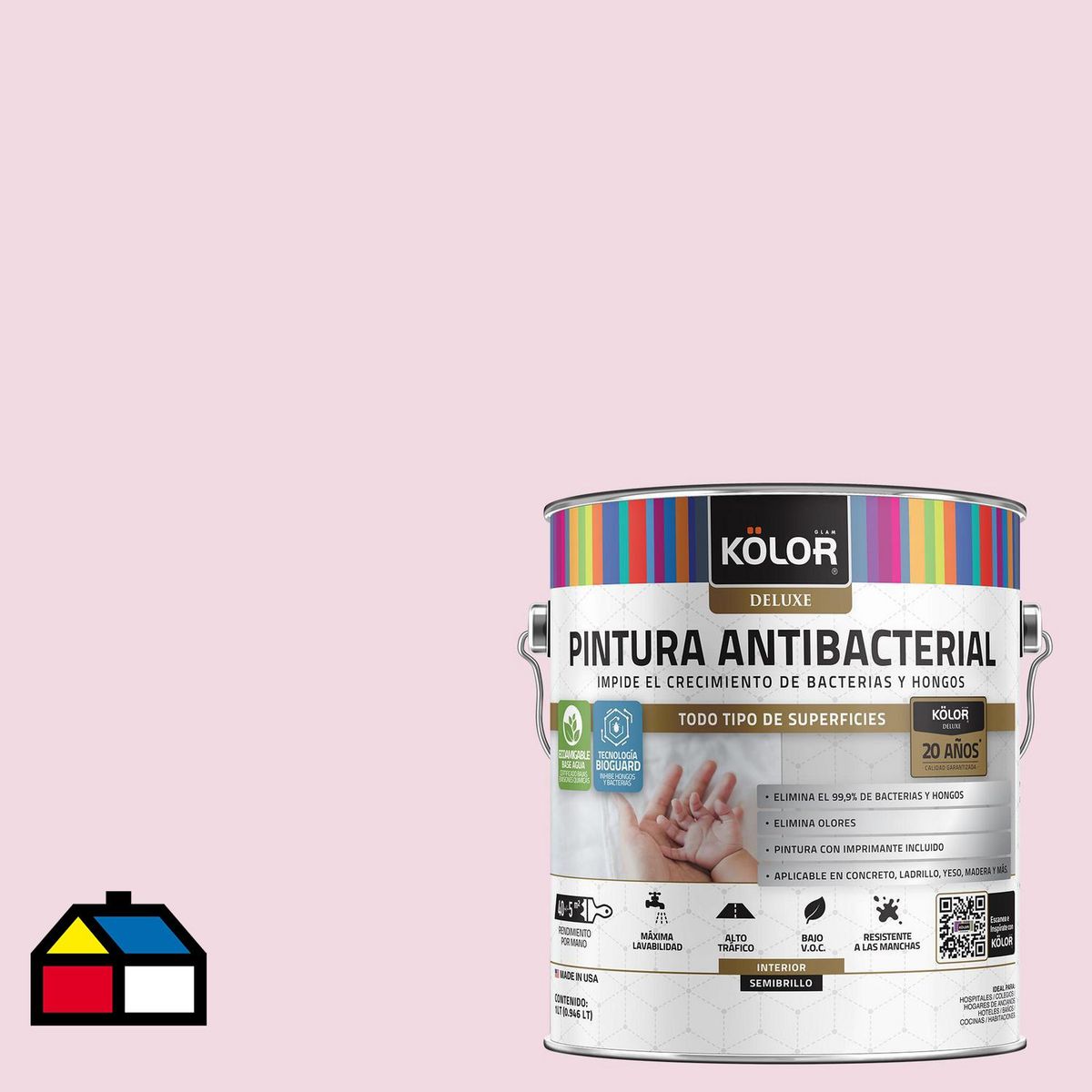 KOLOR - Pintura Antimicrobiana 1 galón(es) Semibrillante Rosado Barasat