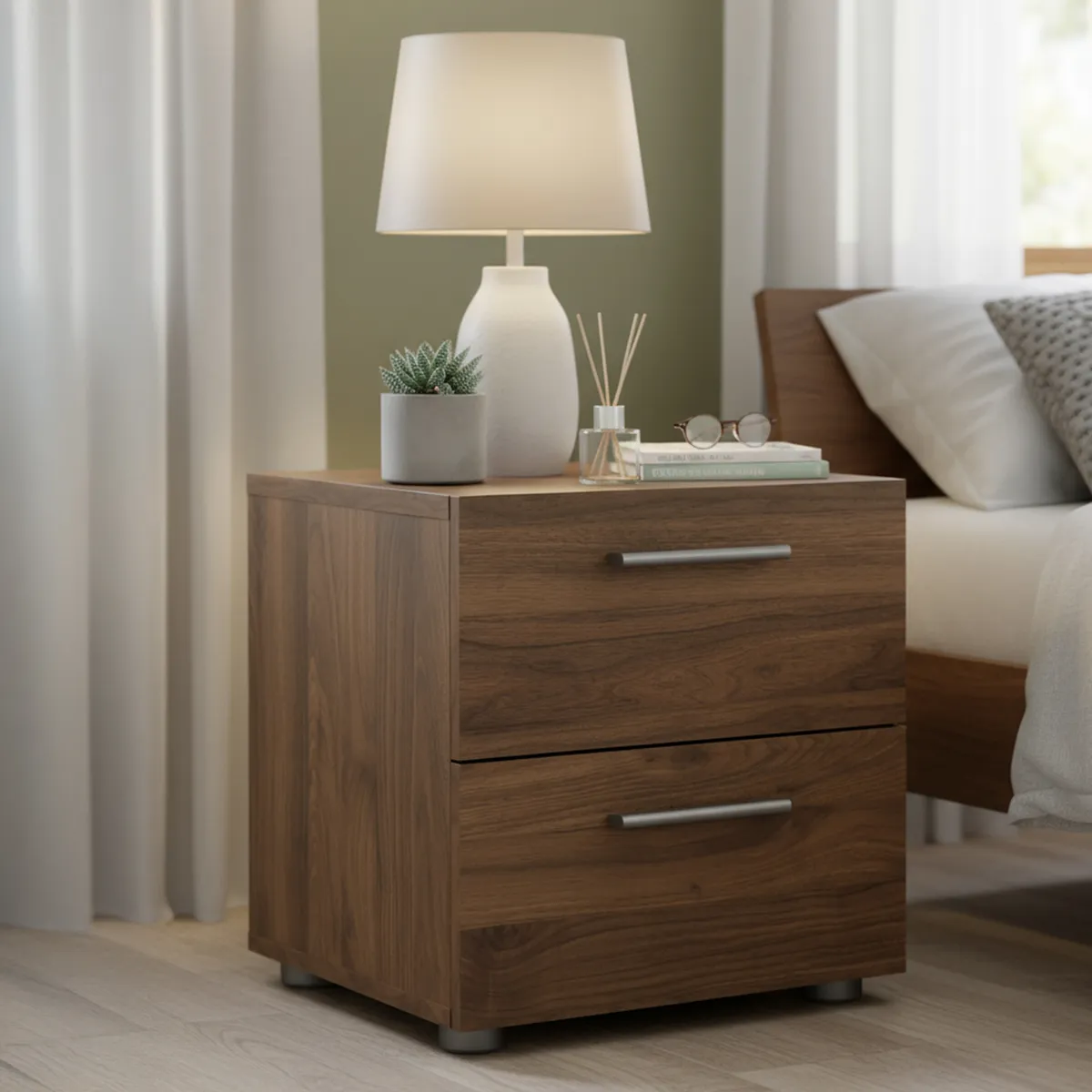 TVILUM - Velador 2 Cajón(es) Pepe 40x42.3x40.3 cm Marrón