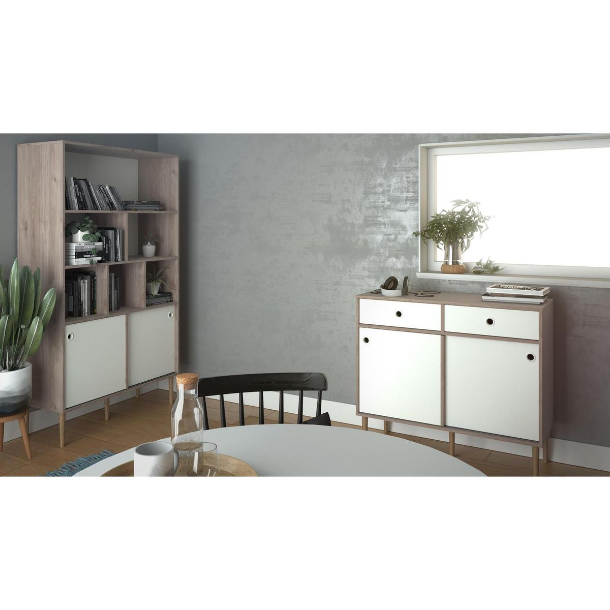 TVILUM - Arrimo 66305 Hlgo Roble/Blanco Mate 98.9x40.2x88.1 cm