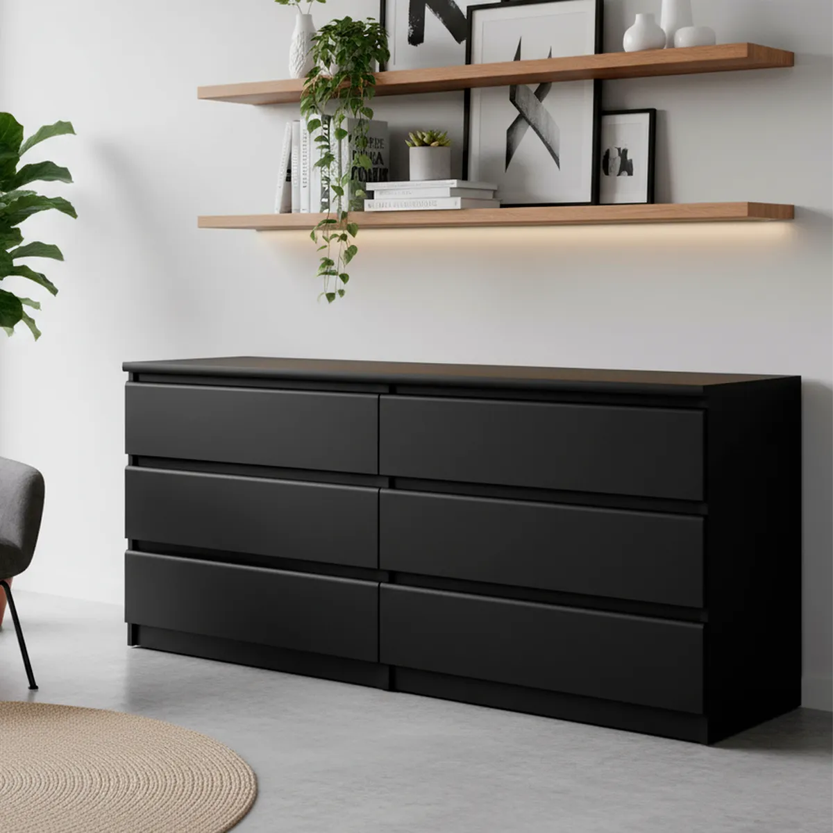 TVILUM - Cómoda 6 Cajón(es) 70296gm 153.8x70.1x50 cm Negro