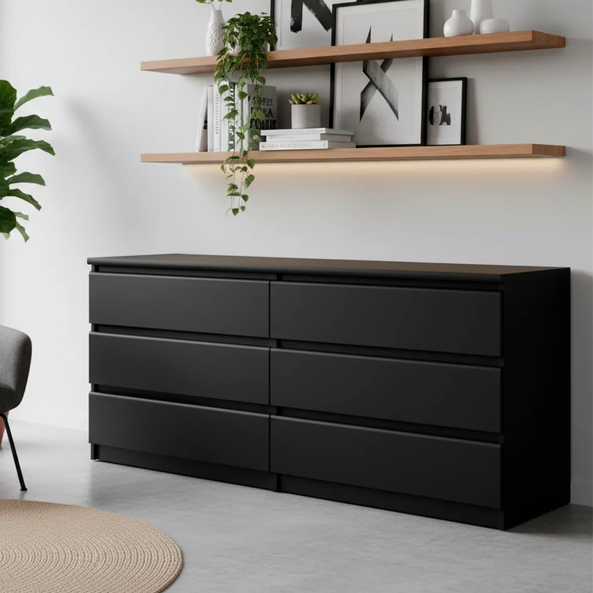 TVILUM - Cómoda 6 Cajón(es) 70296gm 153.8x70.1x50 cm Negro