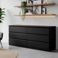 TVILUM - Cómoda 6 Cajón(es) 70296gm 153.8x70.1x50 cm Negro